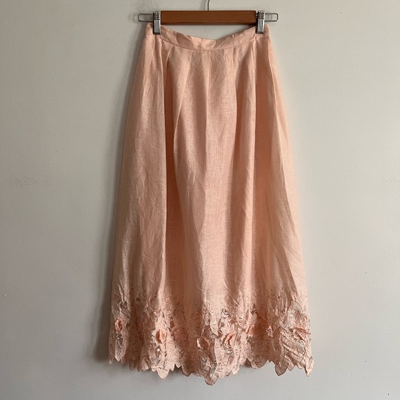 Vintage Dresses & Skirts - Vintage 1980’s Pastel Lace Floral Linen Skirt
